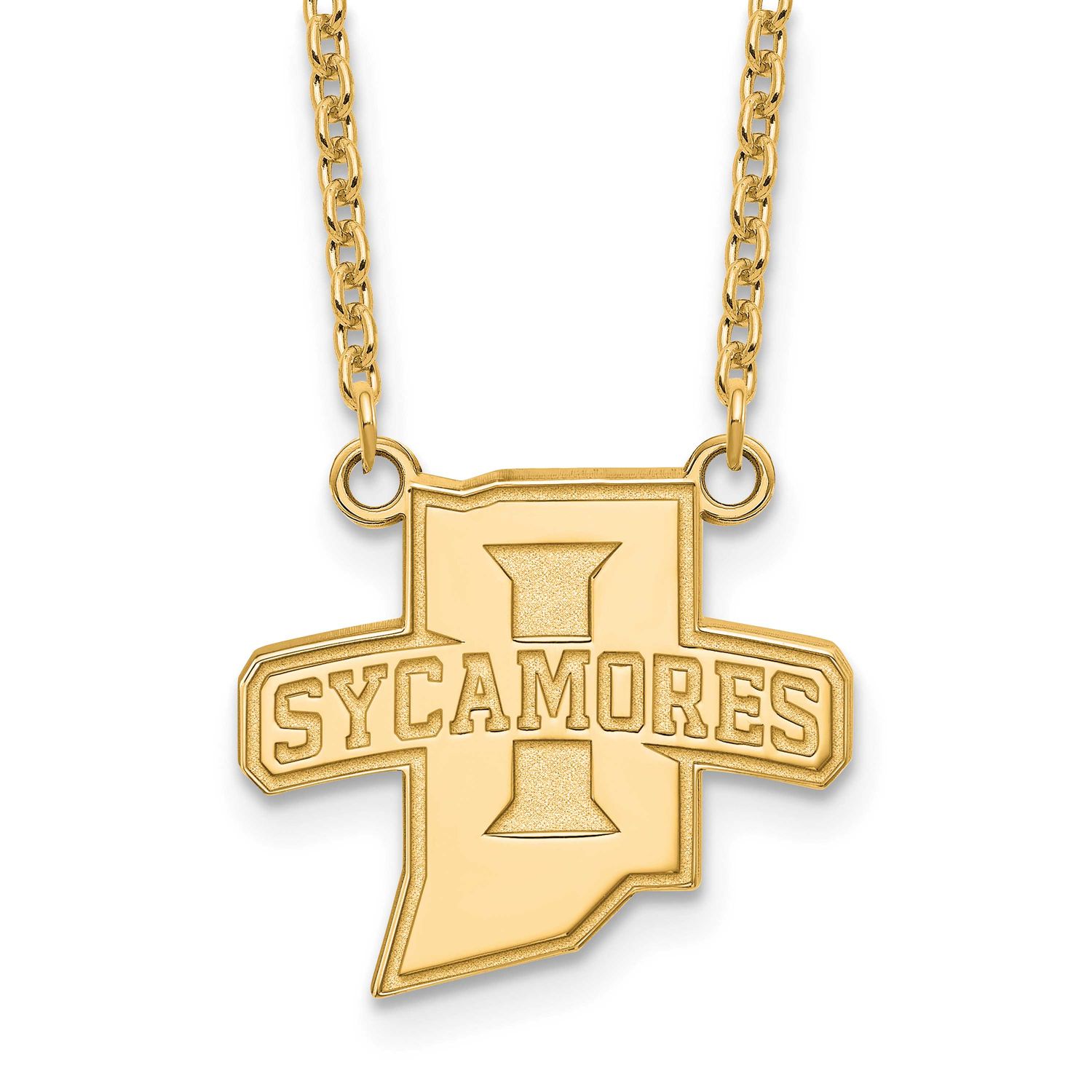 Indiana State University Sycamores Large Pendant 18 Inch Necklace Sterling Silver Gold-plated GP009…