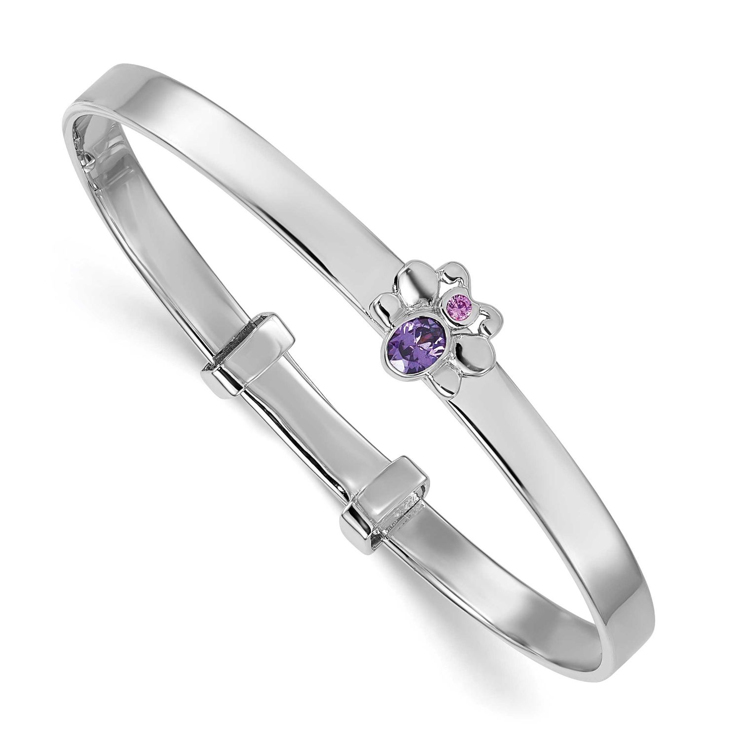 CZ Butterfly Children&#39;s Adjustable Bangle Sterling Silver Rhodium-plated QB1642