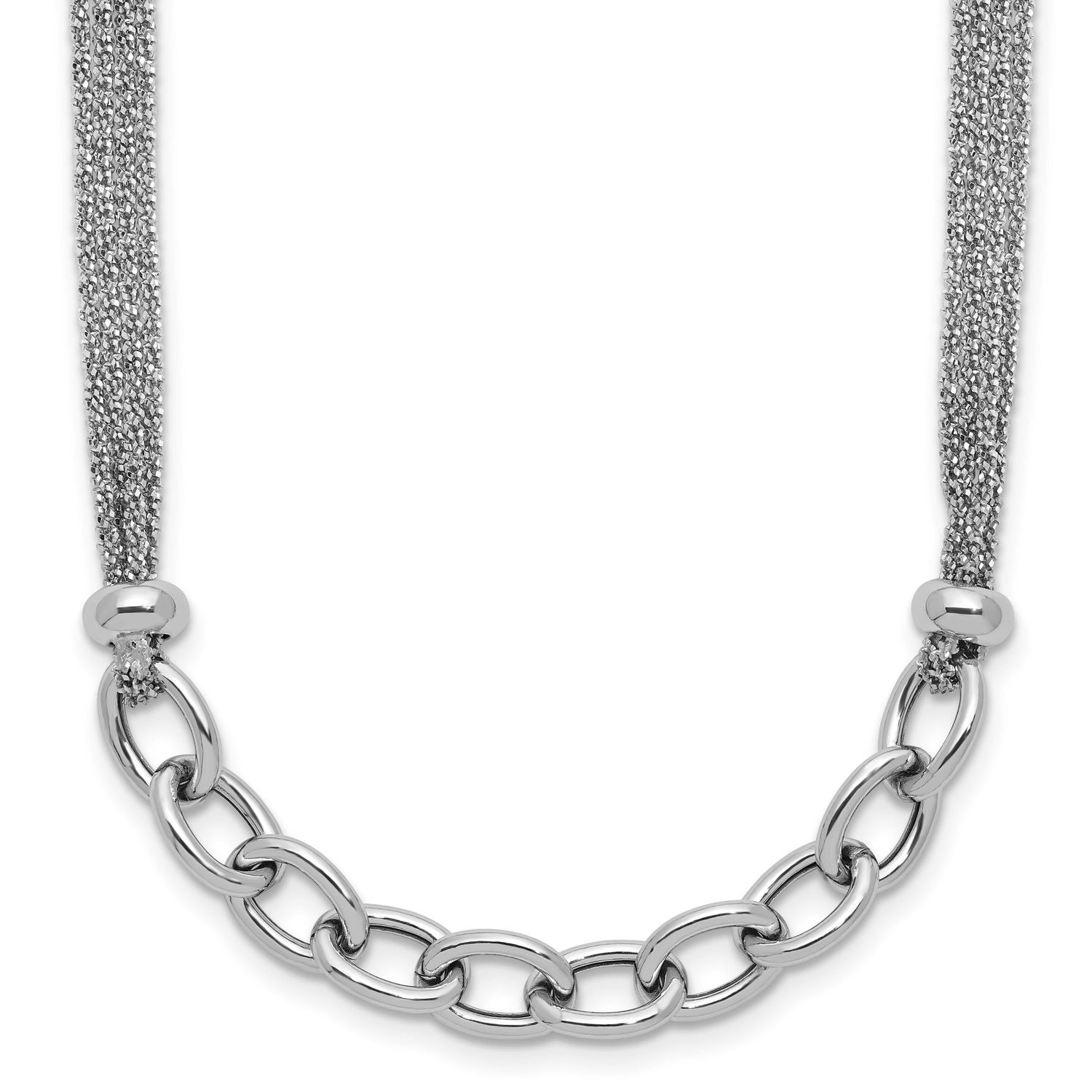Polished Multi-Strand Link with 2 Inch Extender Necklace Sterling Silver Rhodium-plated QLF1461-16