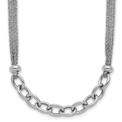 Polished Multi-Strand Link with 2 Inch Extender Necklace Sterling Silver Rhodium-plated QLF1461-16
