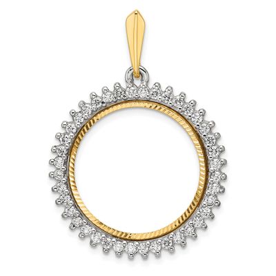 Diamond-Cut A Diamond Circle 21.6mm Prong Coin Bezel Pendant 14k Two-tone Gold Polished CS3984D/21.…