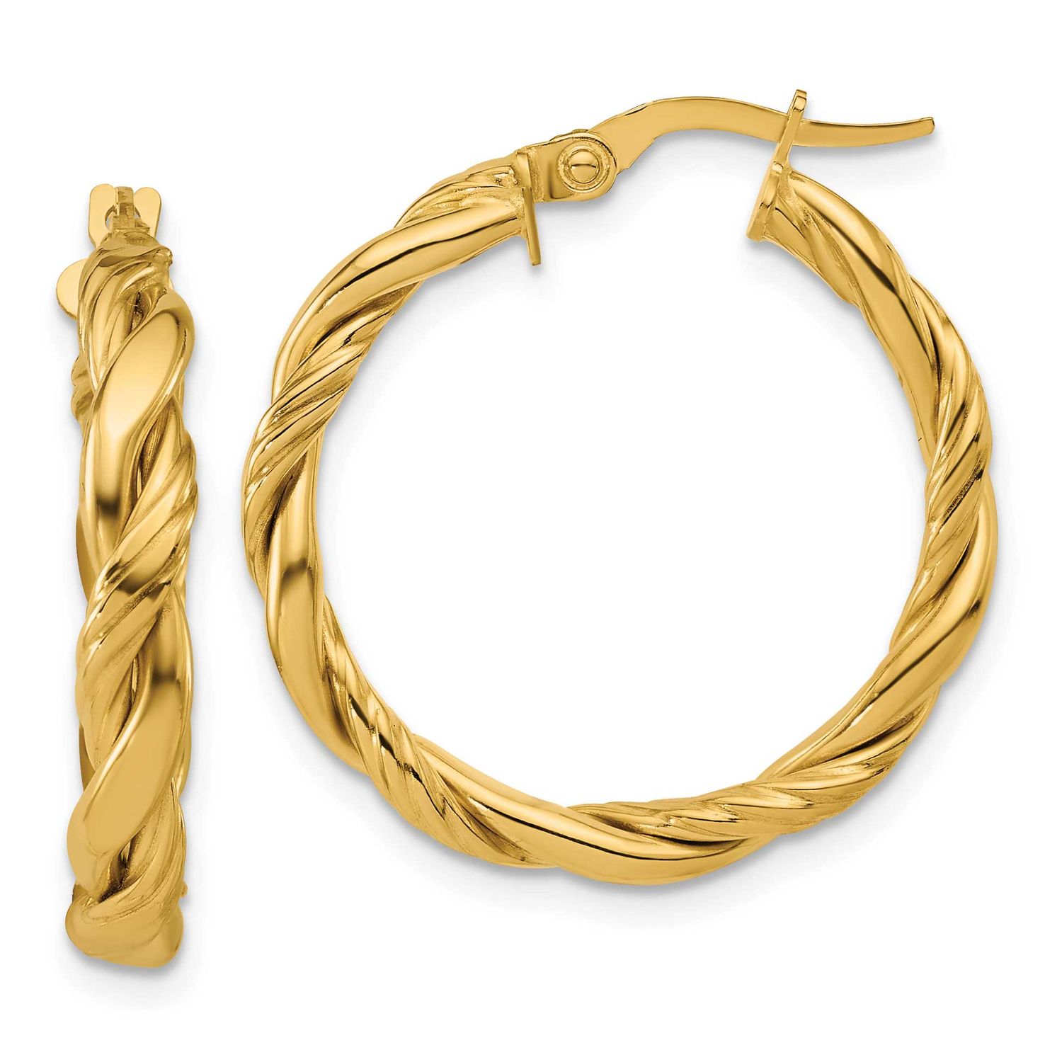 Twisted Round Hoop Earrings 14k Gold Polished LE2826
