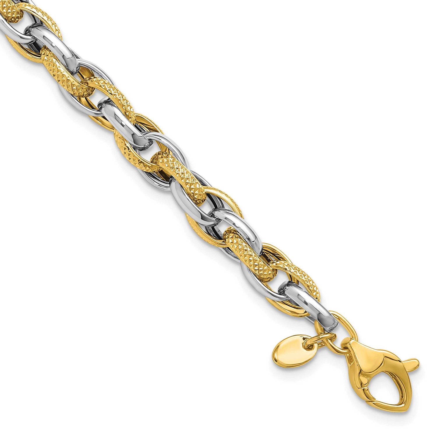Textured Fancy Link Bracelet 14k Two-tone Gold Polished LF1983-7.5 196904330074