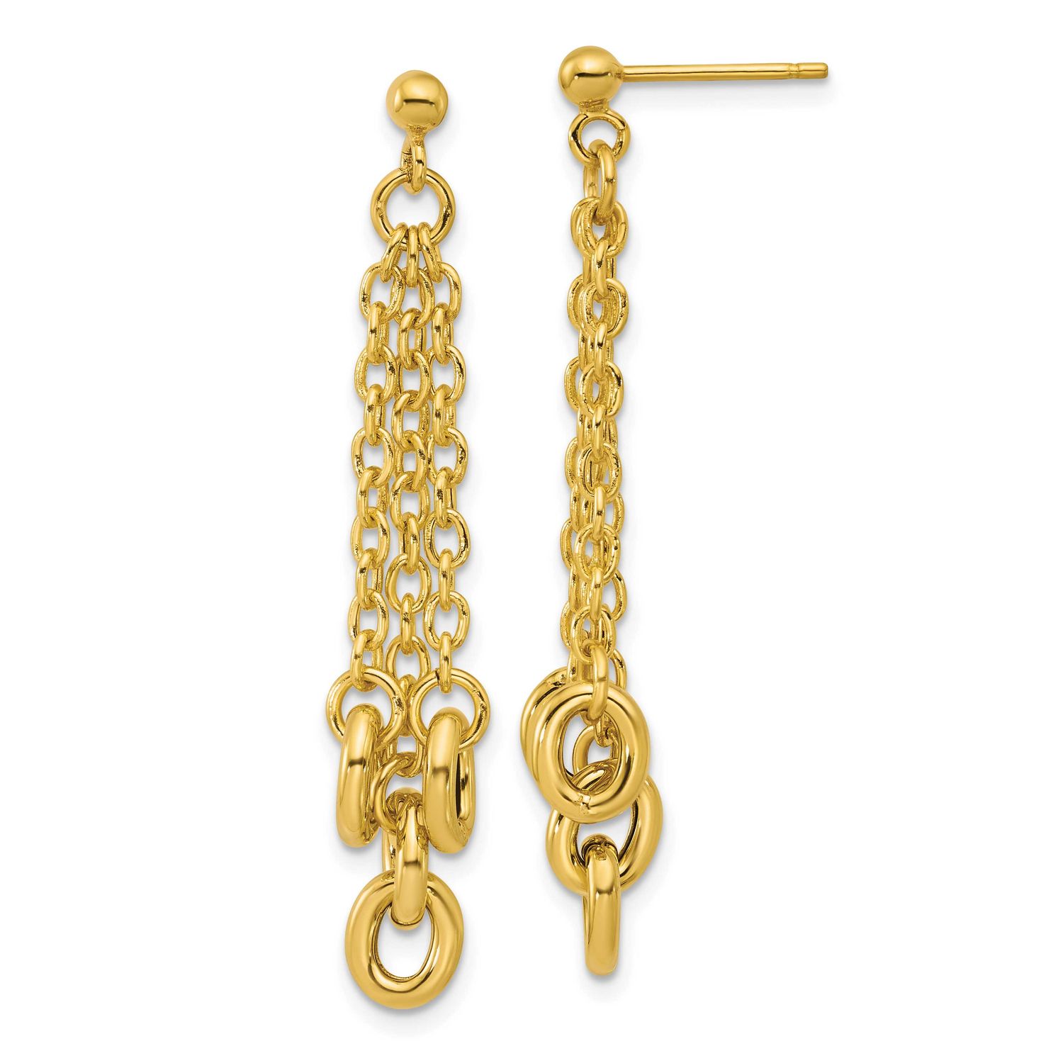 Fancy 3-Strand Cable Link Post Dangle Earrings 14k Gold Polished LE2948 196904315774