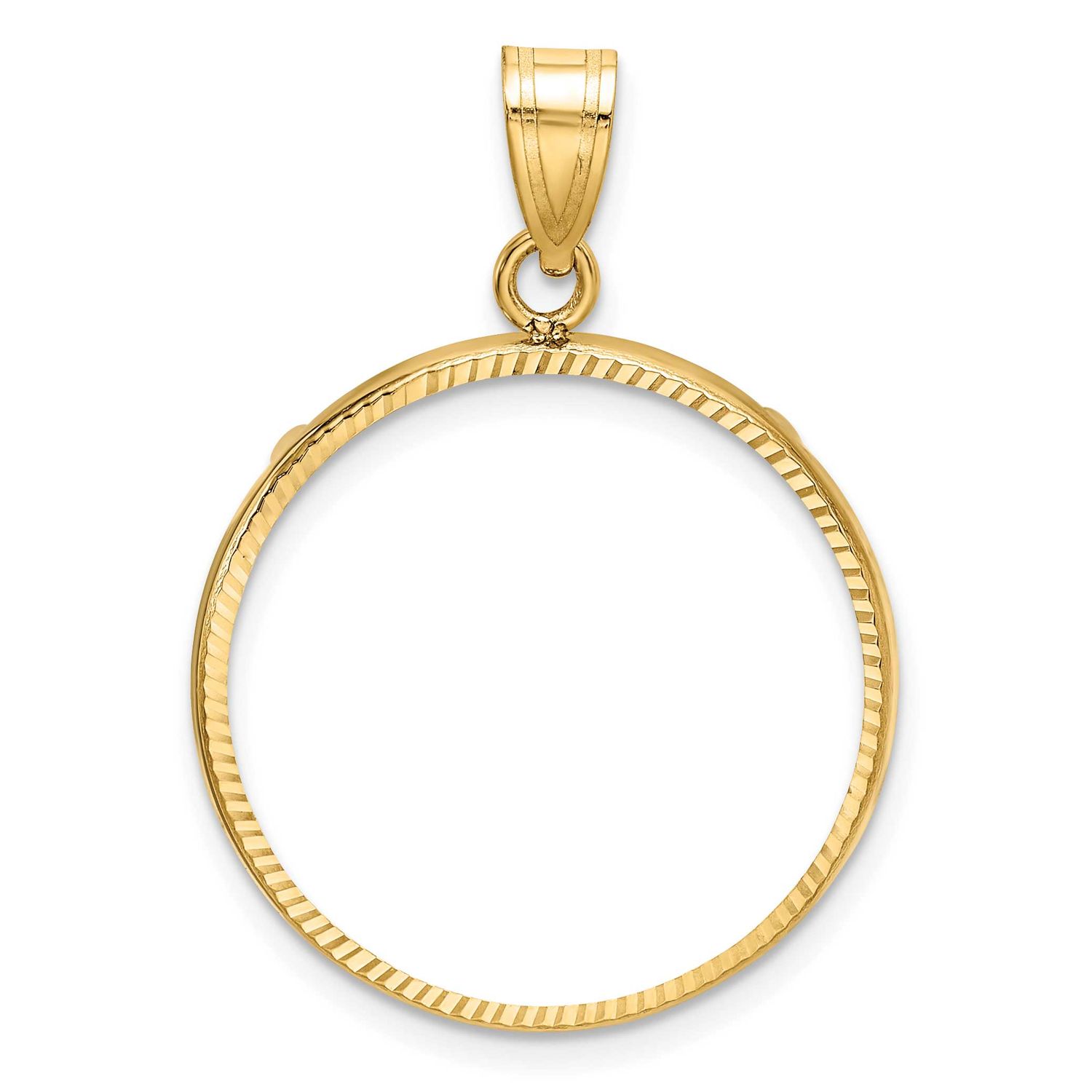 Diamond-Cut 22.0mm Prong Coin Bezel Pendant 10k Gold Polished 10C1801D/22.0