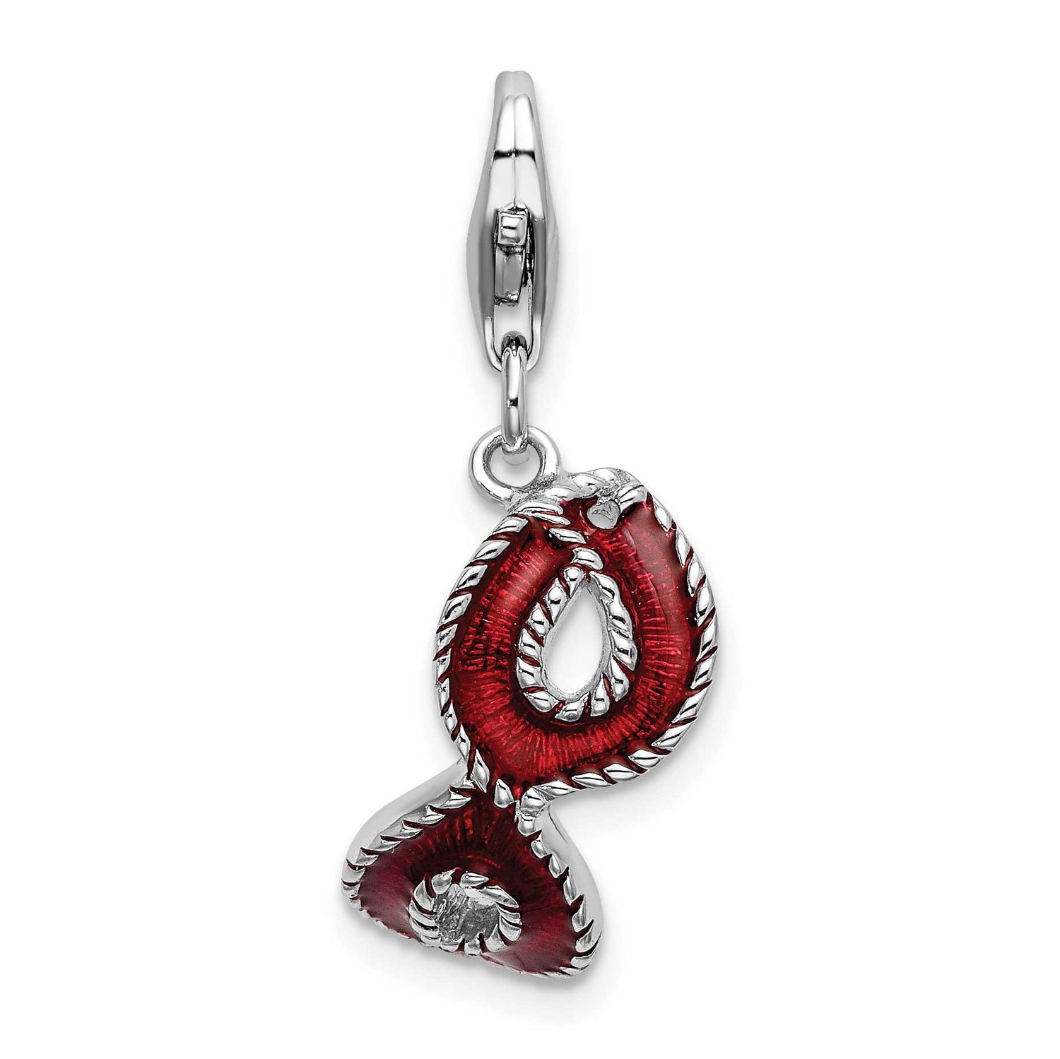 Amore La Vita Polished 3-D Red Enameled Mask Charm with Fancy Lobster Clasp Sterling Silver Rhodium…