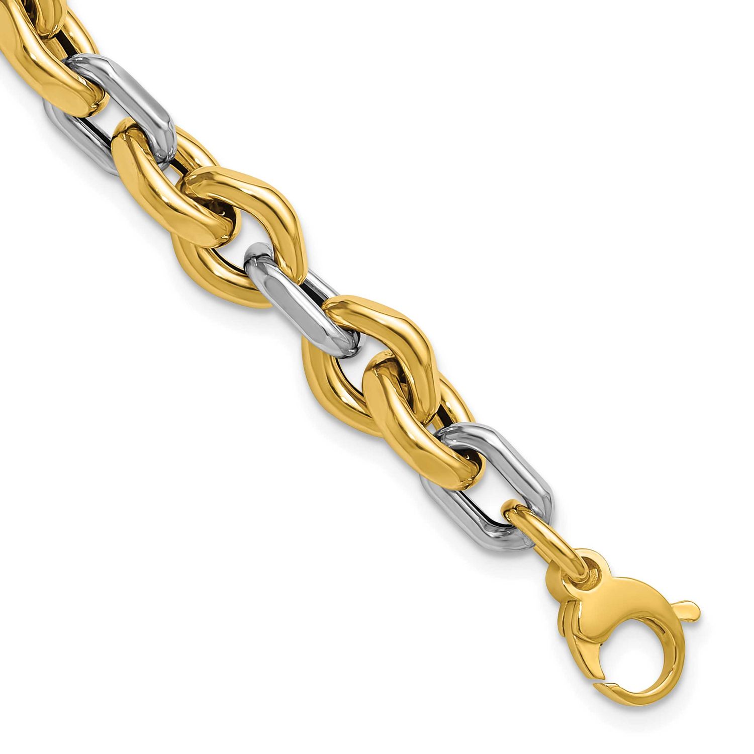 Fancy Flat Edge Link Bracelet 14k Two-tone Gold Polished LF2262-7.75 196904315057