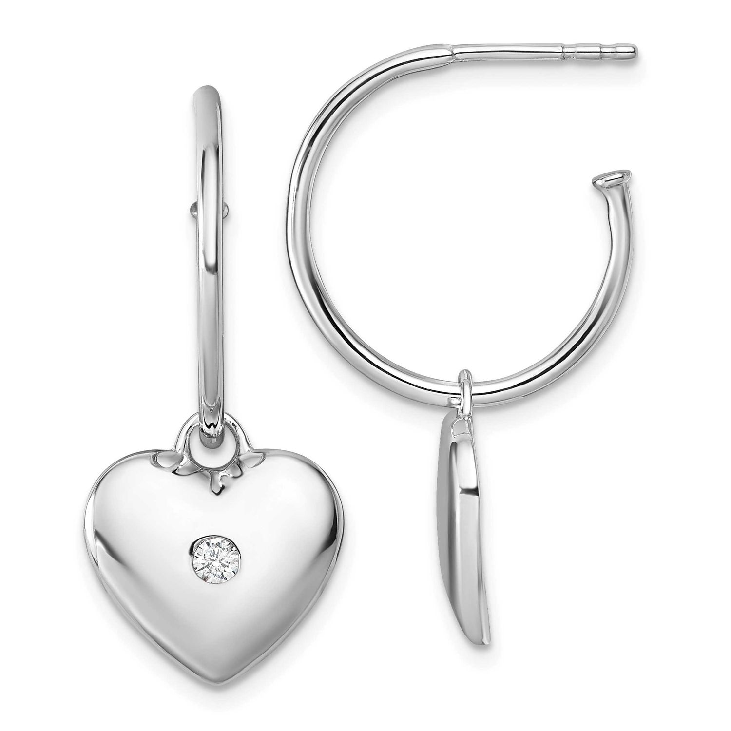 White Ice Diamond Heart C-Hoop Earrings Sterling Silver Rhodium-plated QW589