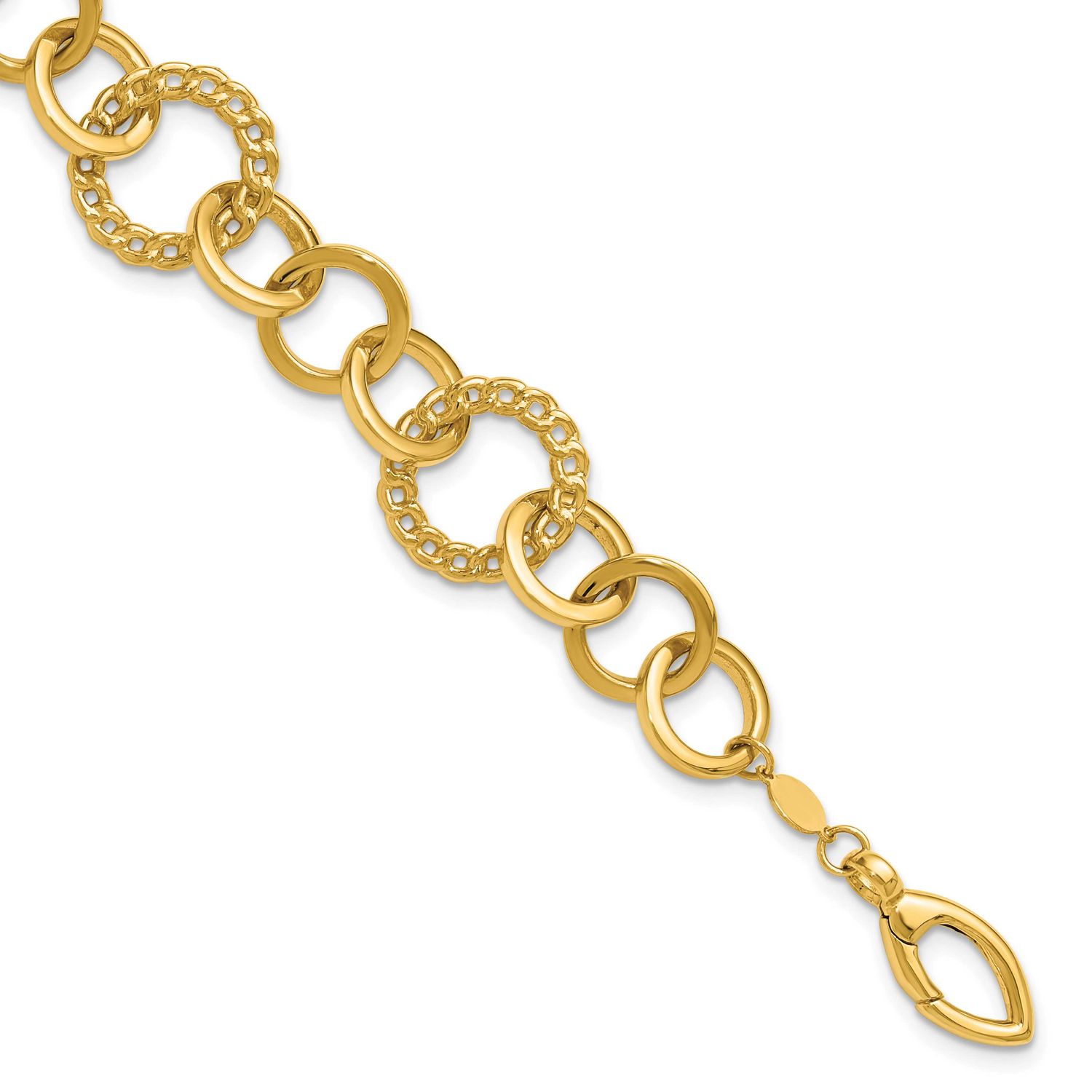 Fancy Circle Link Bracelet 14k Gold Polished LF2067-7.5