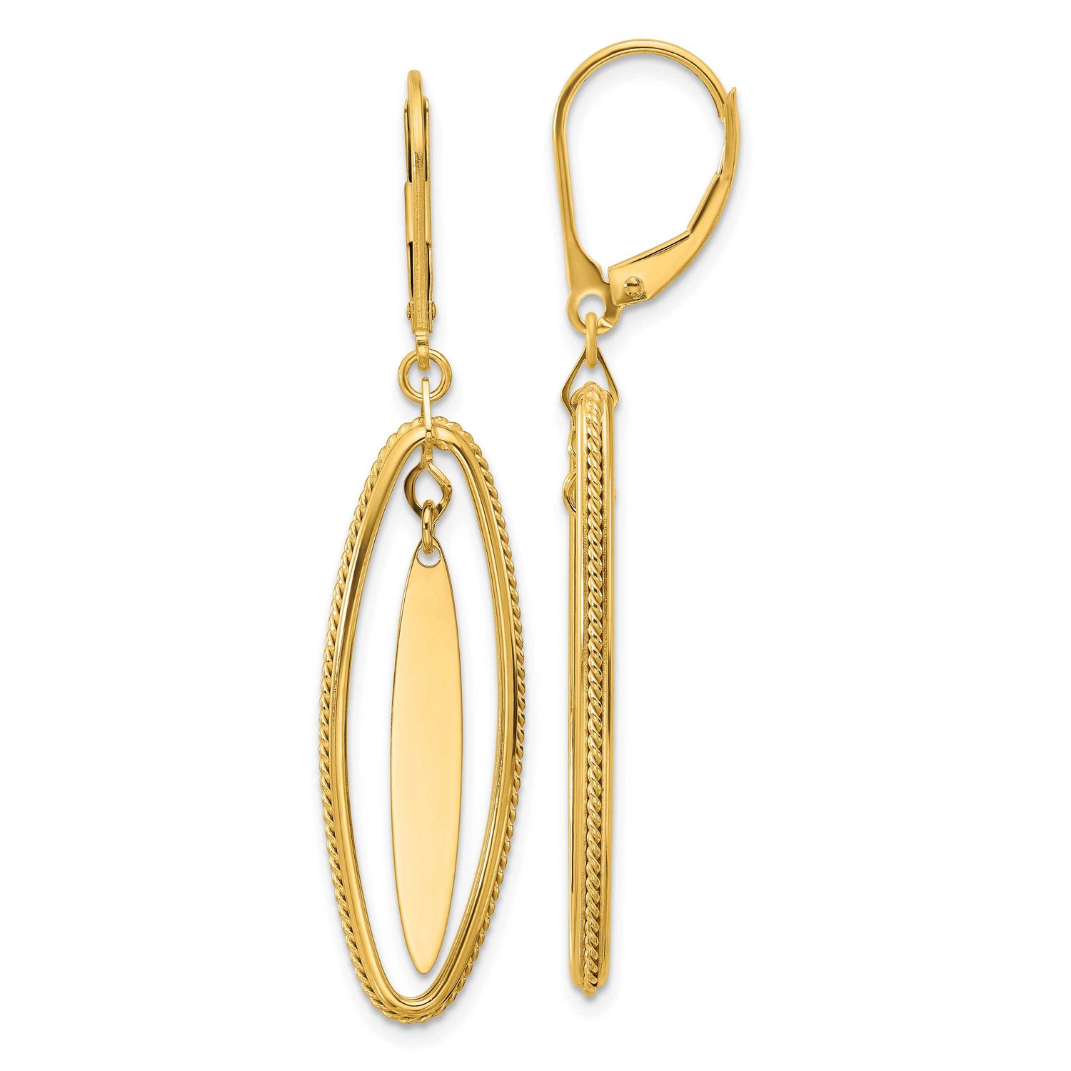 Dangle Leverback Earrings 14k Gold Polished and Textured LE2722 196904340134