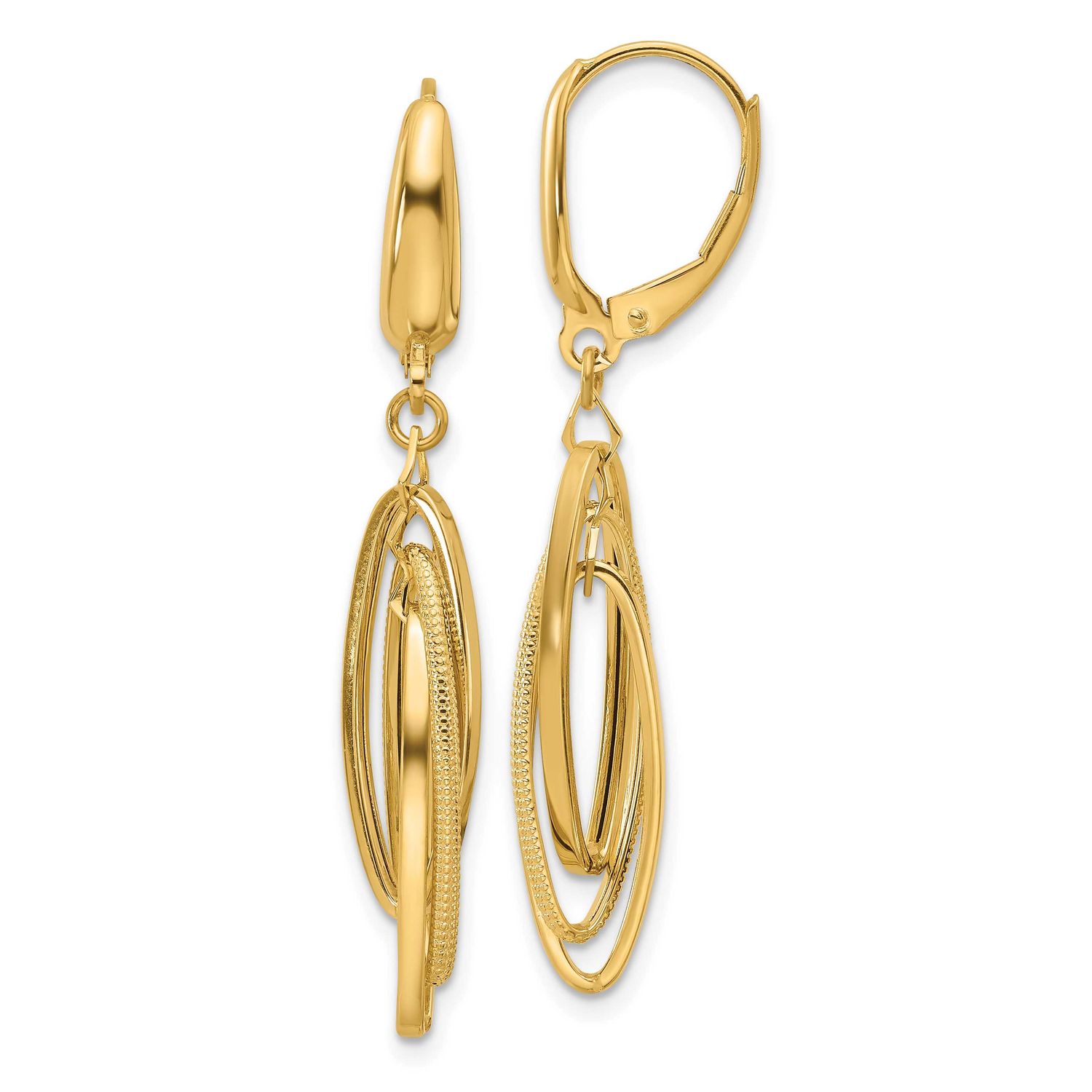 Textured Triple Oval Dangle Earrings 14k Gold Polished LE2646 196904272886