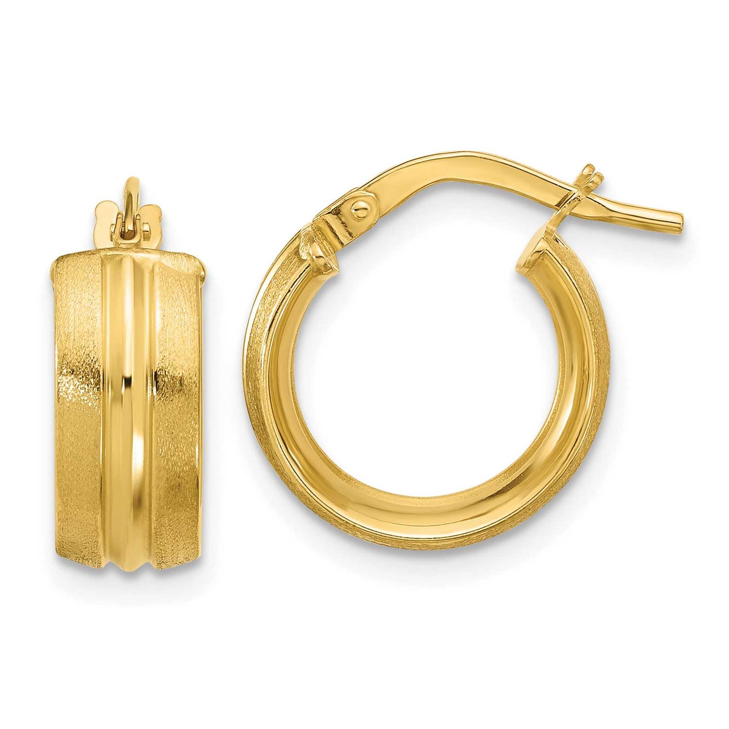 Round Hoop Earrings 14k Gold Polished and Satin LE2809 196904289532