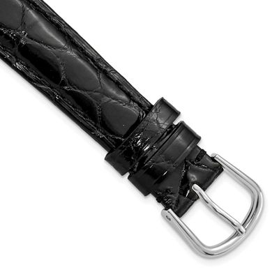 Debeer 17mm Black Genuine Caiman Leather with Silver-Tone Buckle 7.5 Inch Watch Band BAW129-17