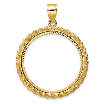 Diamond-Cut with Casted Rope 27.0mm Prong Coin Bezel Pendant 10k Gold Polished 10C8185D/27.0