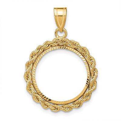 Diamond-Cut with Rope Edge 16.5mm Prong Coin Bezel Pendant 10k Gold Polished 10C3012D/16.5
