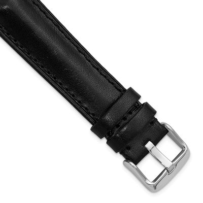 Debeer 22mm Black Oil-Tanned Leather Stitched with Silver-Tone Buckle 8 Inch Watch Band BA565-22