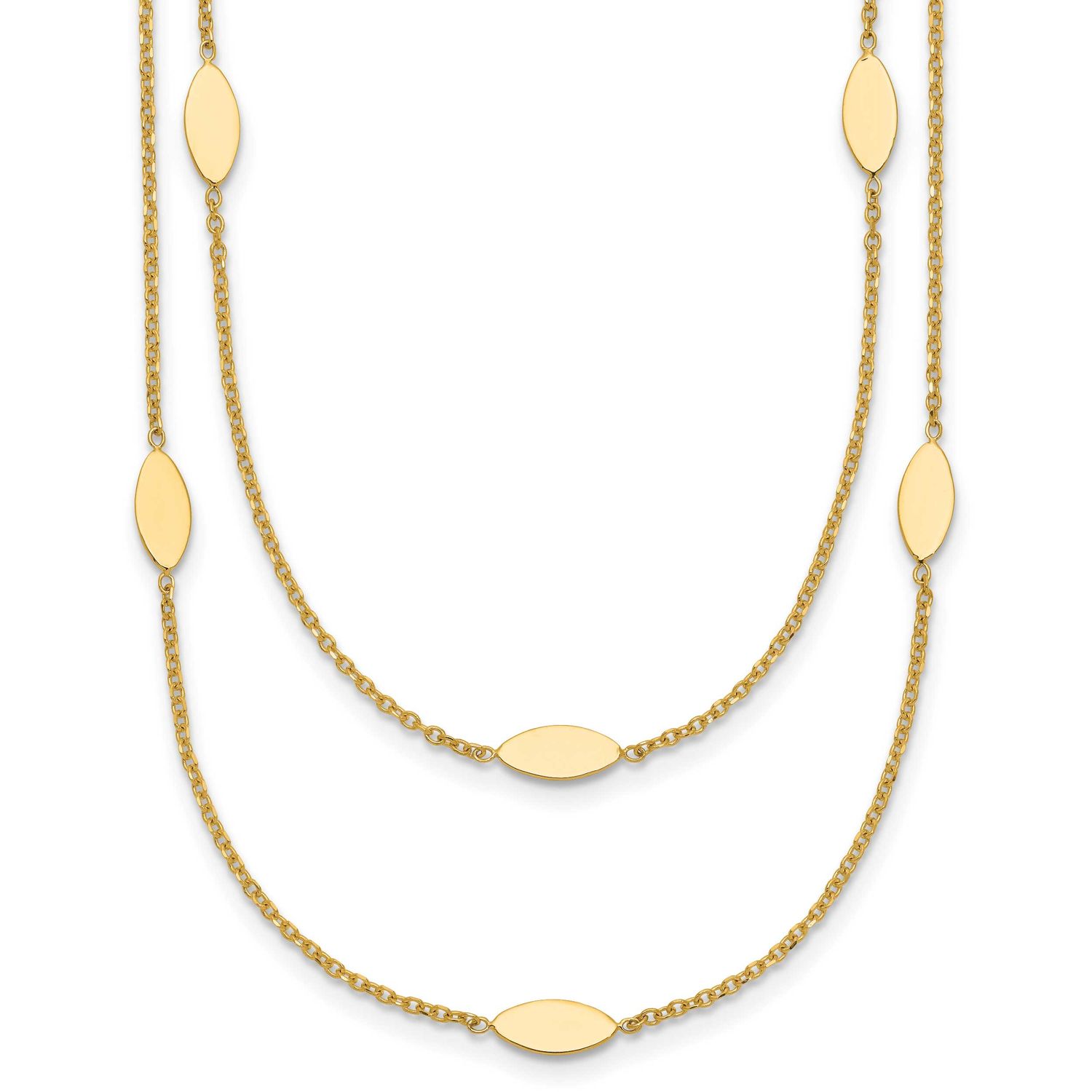 Fancy 2-Strand Navette with 2 Inch Extender Necklace 14k Gold Polished LF2242-16