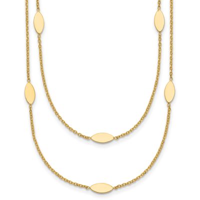 Fancy 2-Strand Navette with 2 Inch Extender Necklace 14k Gold Polished LF2242-16