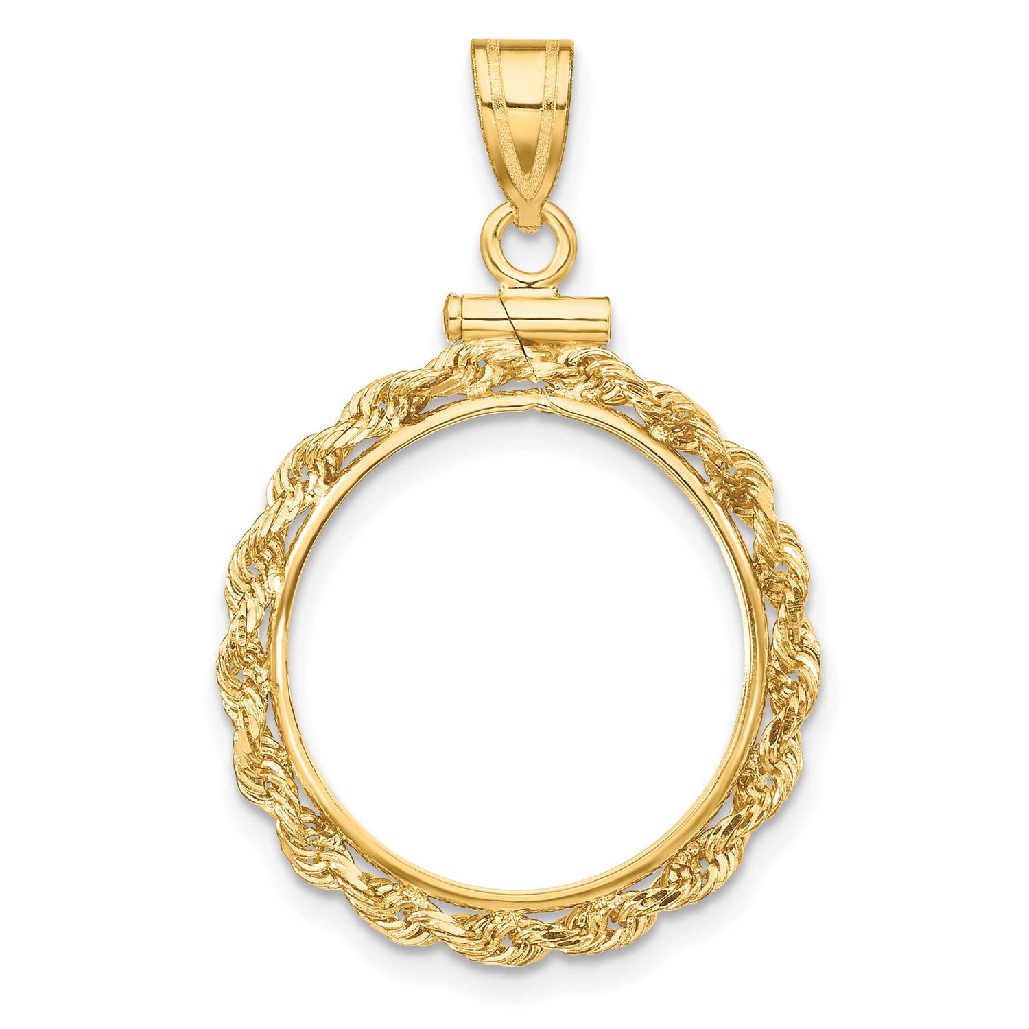 Rope 17.8mm x 1.35mm Screw Top Coin Bezel Pendant 10k Gold Polished 10C1215/17.8