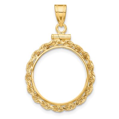 Rope 17.8mm x 1.35mm Screw Top Coin Bezel Pendant 10k Gold Polished 10C1215/17.8