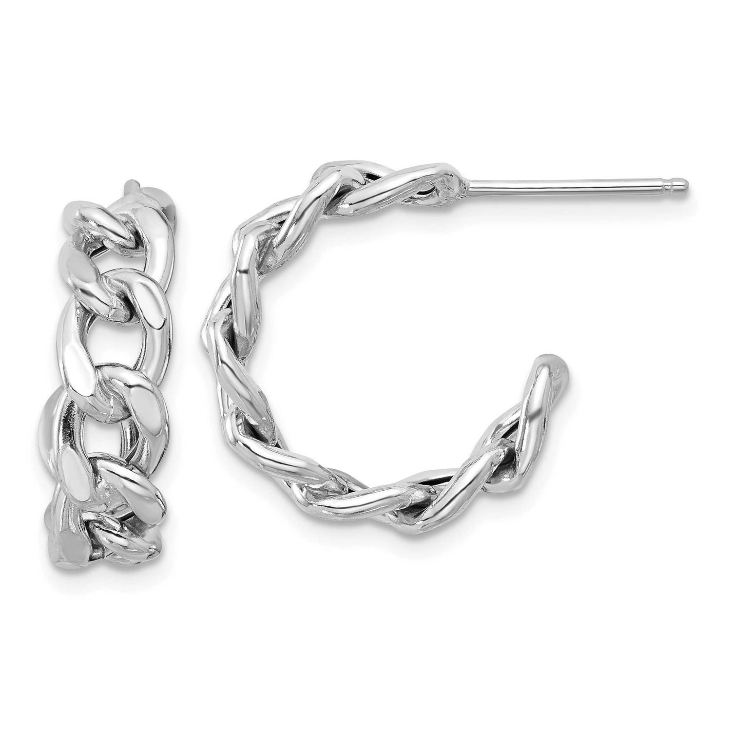 Curb Chain Post C-Hoop Earrings 20 Inch Sterling Silver Rhodium-plated Polished QLE1450