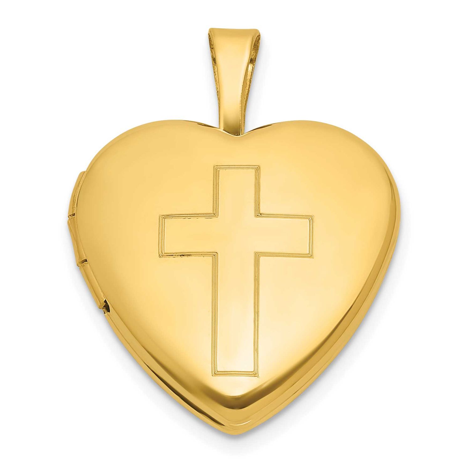 Brushed and Polished Cross 16mm Heart Locket Sterling Silver Gold-plated QLS1206GP