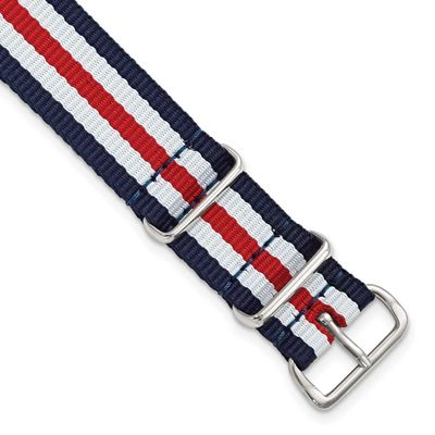 Debeer 18mm One-Piece Navy, Red and White Striped Military Ballistic G10 Nylon with Silver-Tone Buc…