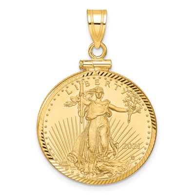 Diamond-Cut Screw Top Mounted 1/4Oz American Eagle Coin Bezel Pendant 14k Gold C2677/22.0C