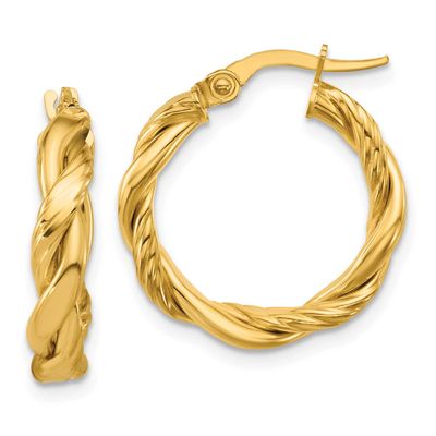 Twisted Round Hoop Earrings 14k Gold Polished LE2825