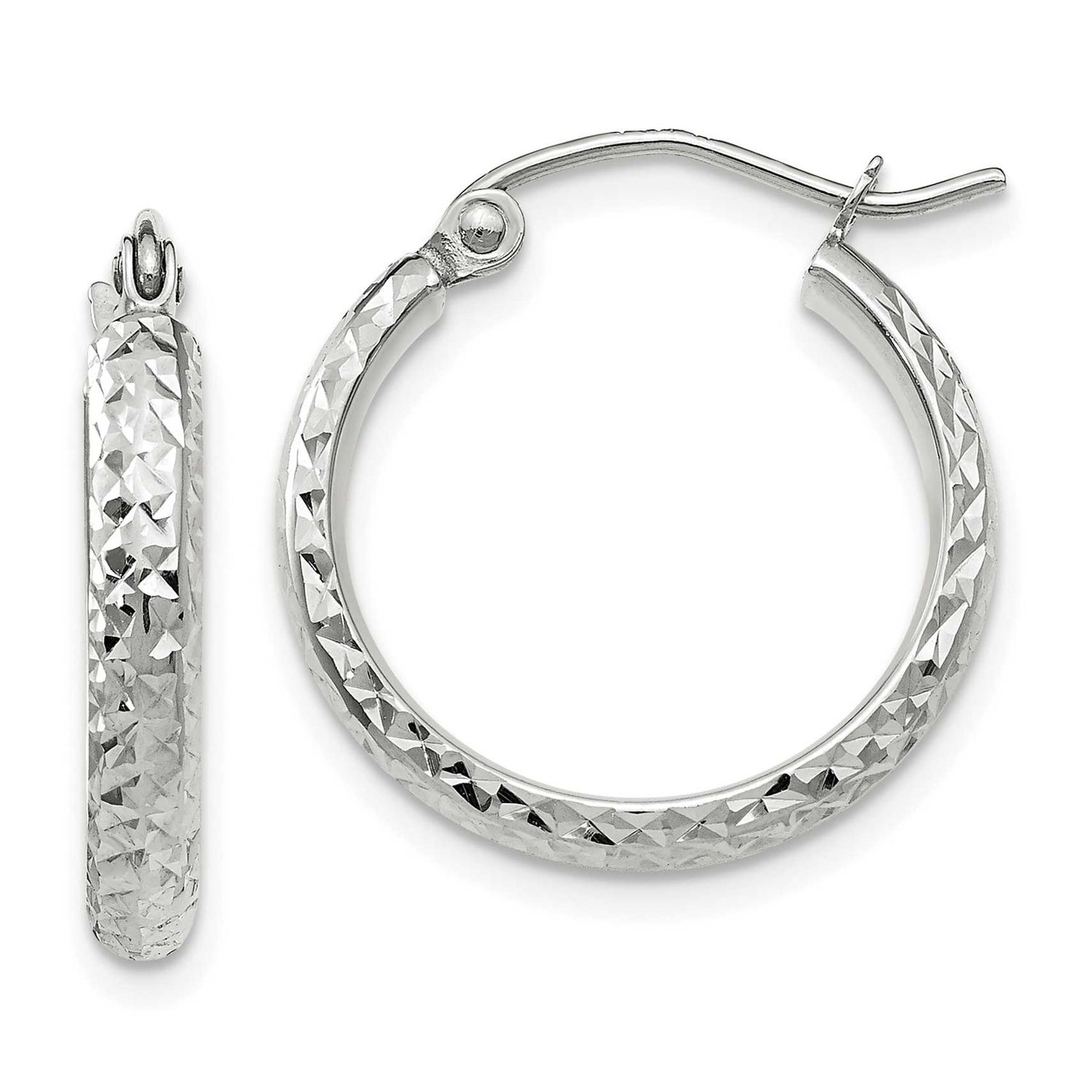 Diamond-Cut 2.8x18mm Hollow Hoop Earrings 10k White Gold 10LE642W