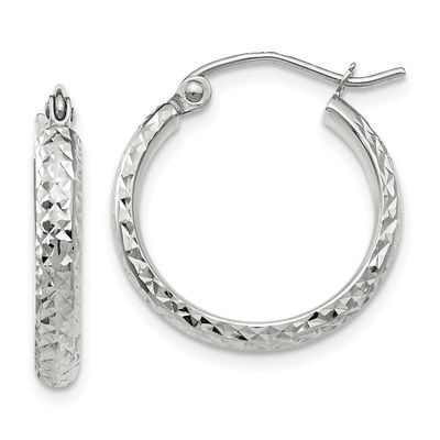 Diamond-Cut 2.8x18mm Hollow Hoop Earrings 10k White Gold 10LE642W