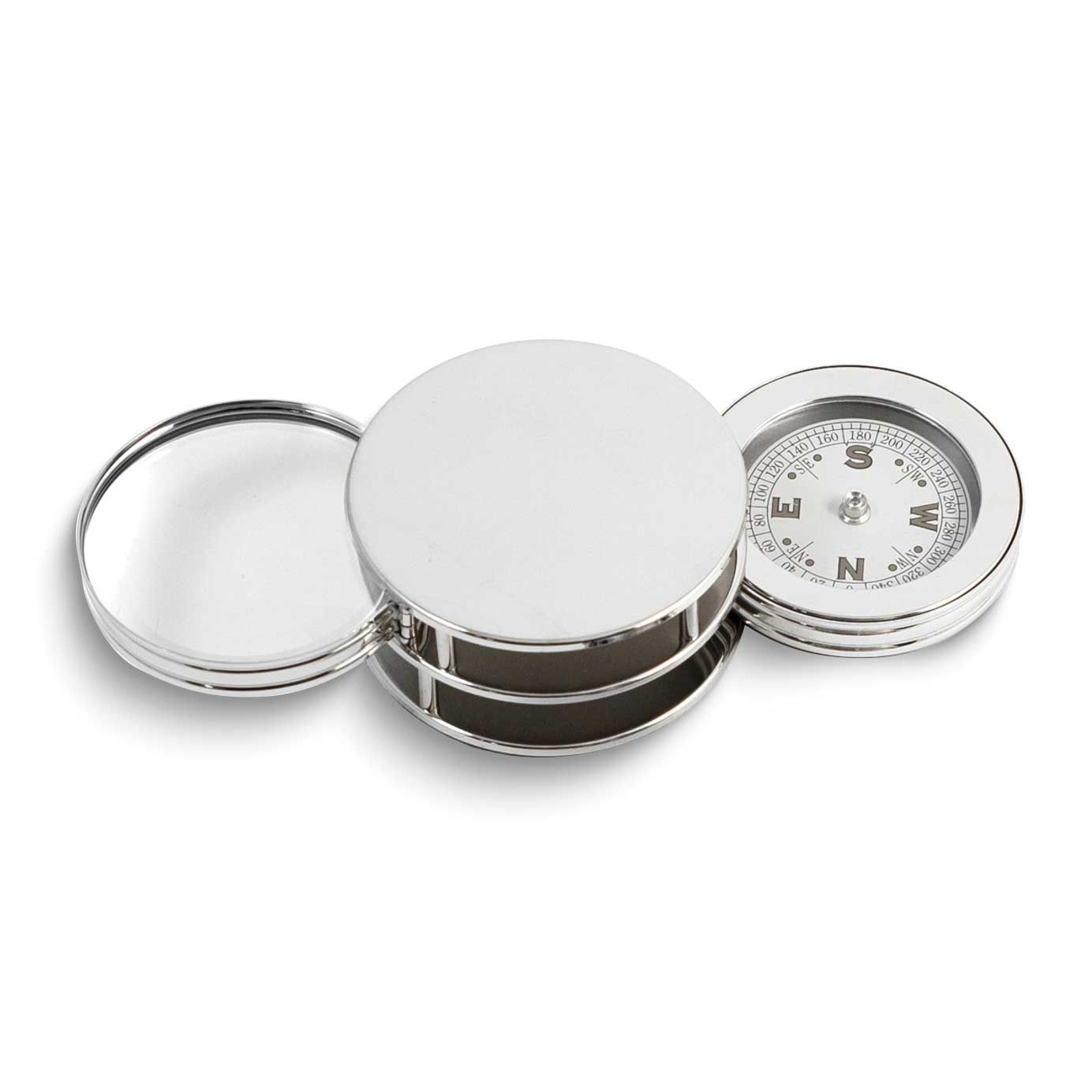 Chrome-Plated Paperweight with Swing-Out Compass and Magnifier GM4145 797140327219
