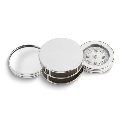 Chrome-Plated Paperweight with Swing-Out Compass and Magnifier GM4145 797140327219