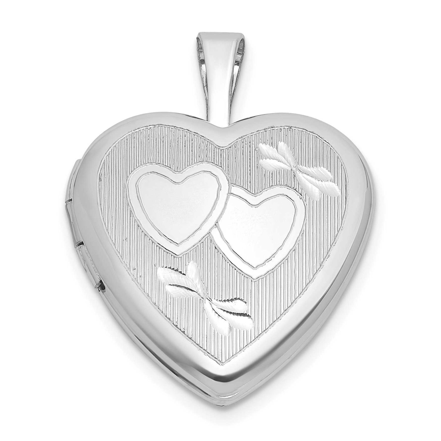 Brushed and Polished Hearts 16mm Heart Locket Sterling Silver Rhodium-plated QLS1213