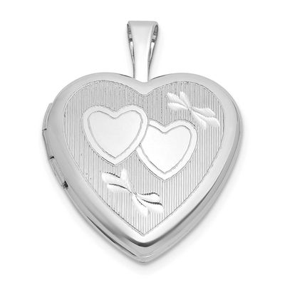 Brushed and Polished Hearts 16mm Heart Locket Sterling Silver Rhodium-plated QLS1213