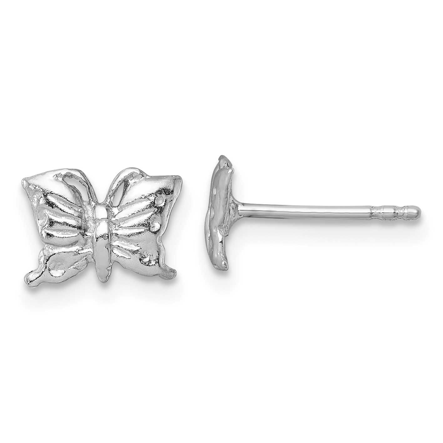 Madi K Polished Textured Butterfly Children&#39;s Post Earrings Sterling Silver Rhodium-plated QE18260