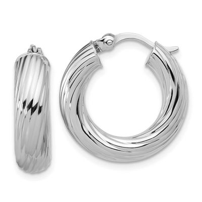 Polish/Grooved Round Hoop Earrings Sterling Silver Rhodium-plated QLE1533 196904275764