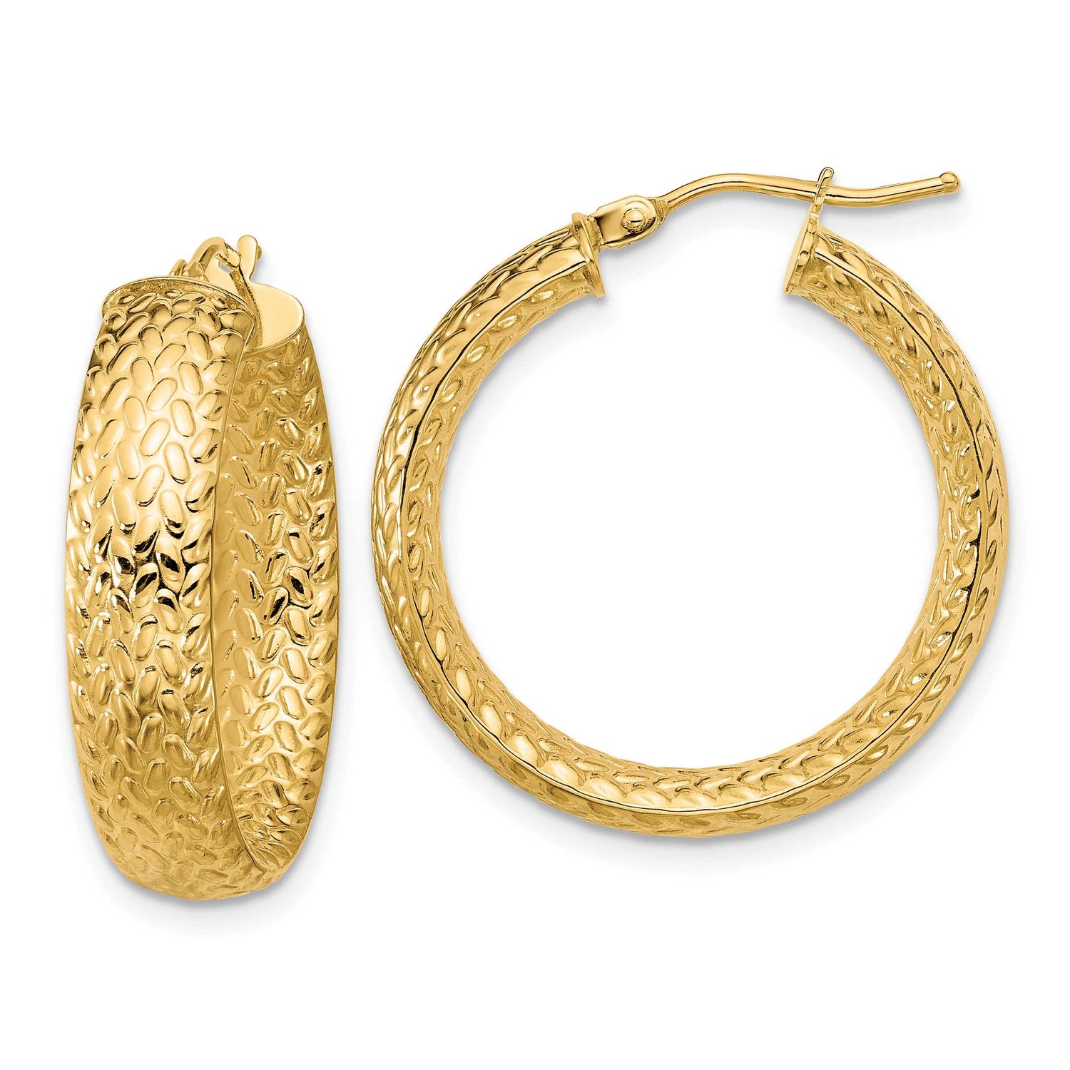 Weave Design Round Hoop Earrings 14k Gold Polished LE2798
