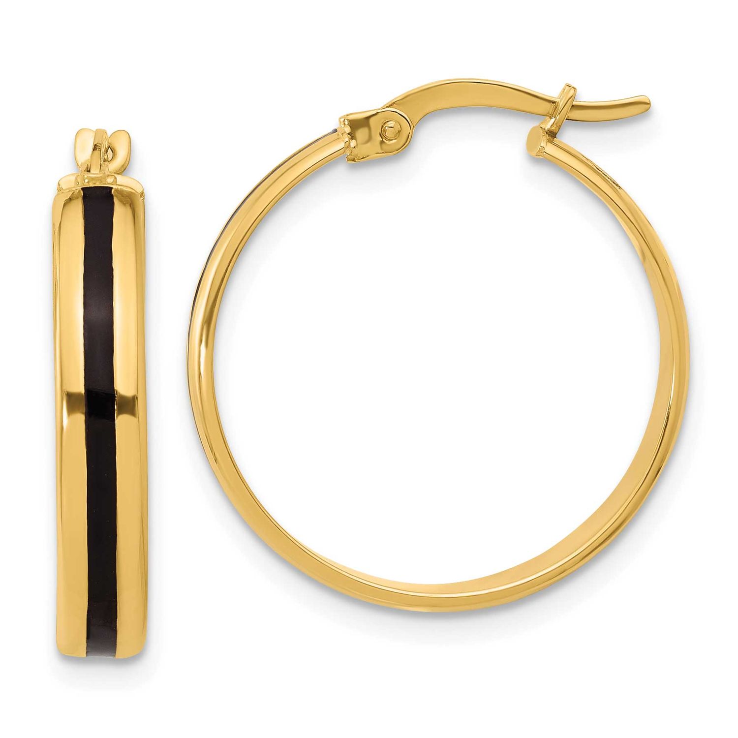Black Enamel Hoop Earrings 14k Gold Polished LE2565 196904171349