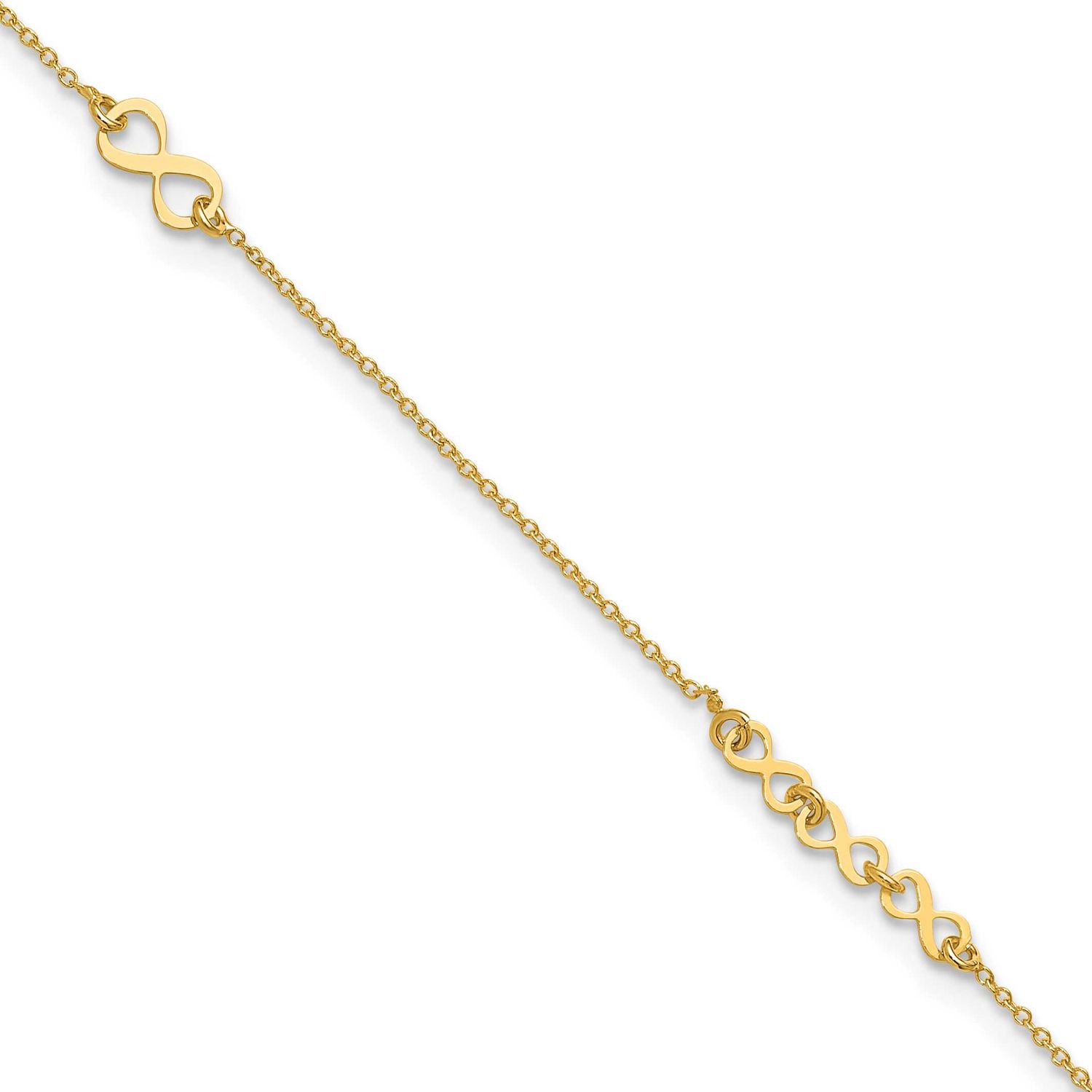 Diamond-Cut Infinity 10 Inch Plus 1 Inch Extender Anklet 10k Gold Polished 10LF642-10 196904190609
