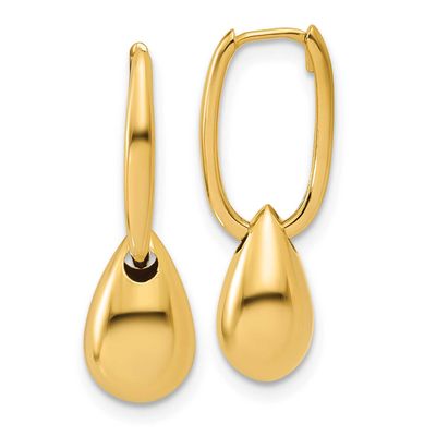 Oval with Bead Hinged Hoop Earrings 14k Gold Polished LE2894