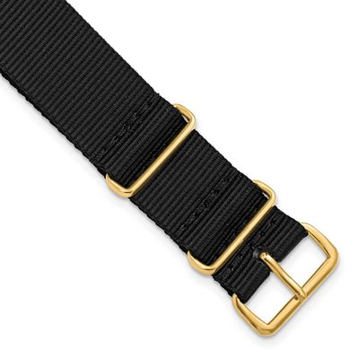 Debeer 22mm One-Piece Black Military Ballistic G10 Nylon with Gold-Tone Buckle 10.75 Inch Watch Ban…