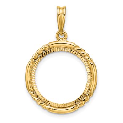 Quadruple Twist and Diamond-Cut 16.5mm Prong Coin Bezel Pendant 14k Gold Polished C1013D/16.5