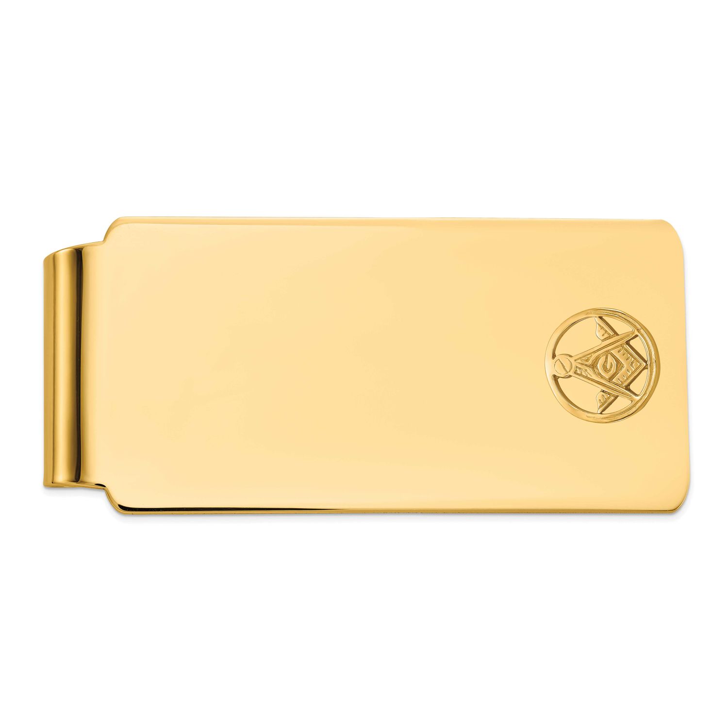 Men&#39;s Polished and Beaded Masonic Circle Large Money Clip 14k Gold B57633-MCC