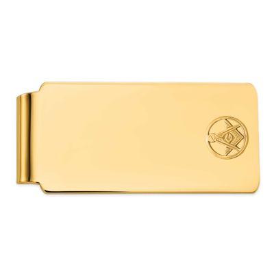 Men&#39;s Polished and Beaded Masonic Circle Large Money Clip 14k Gold B57633-MCC