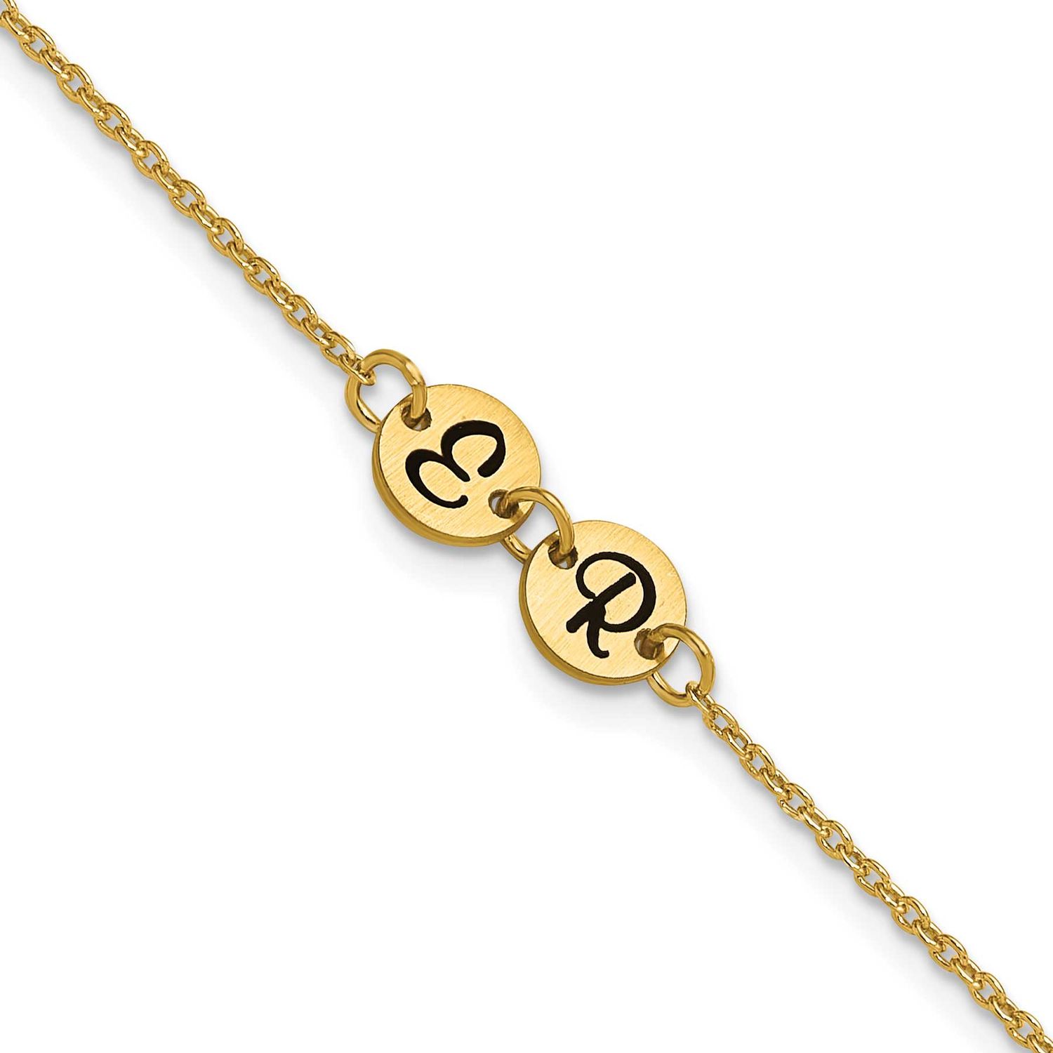 Gold-Plated Brushed 2 Station Disc with Epoxy Initial Bracelet Sterling Silver XNA1522/2GP