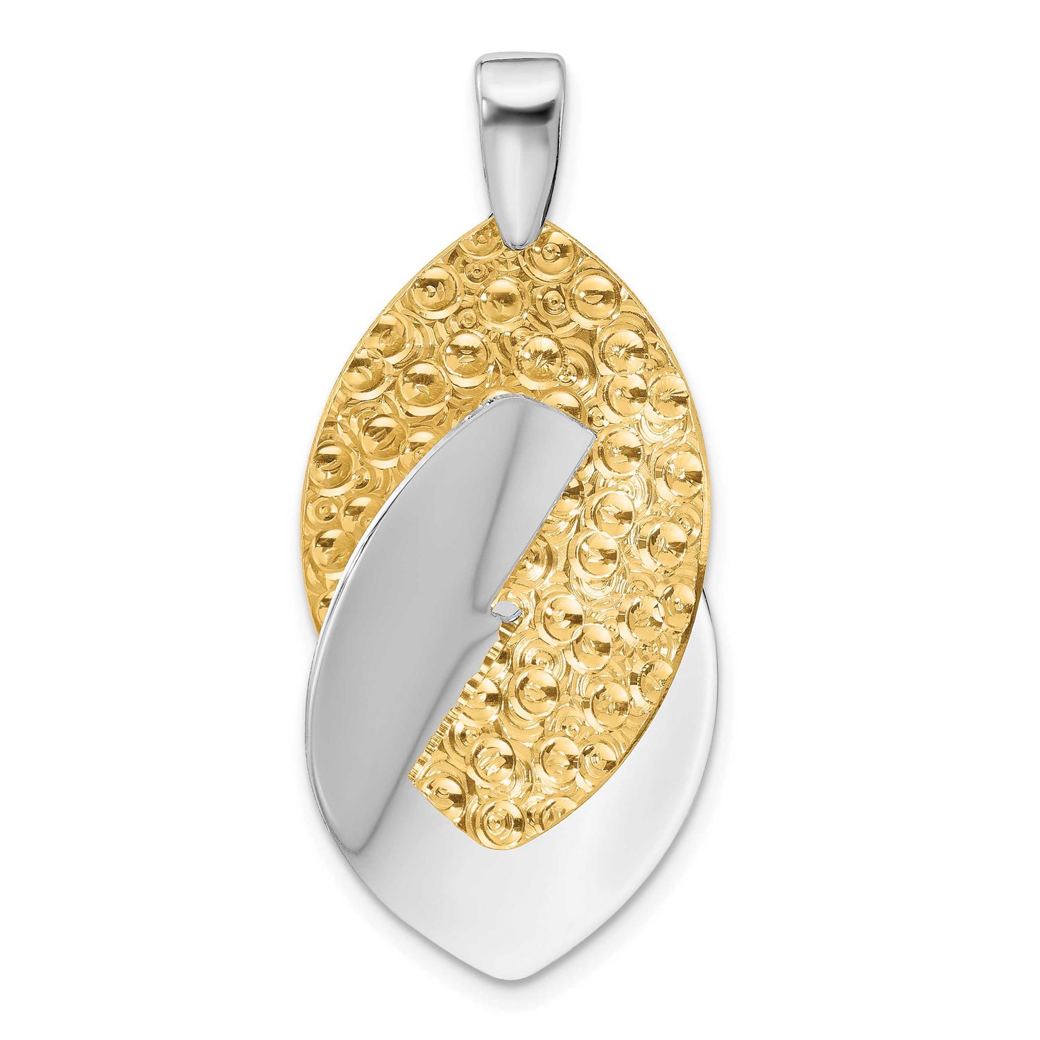 Gold-Tone Polished Textured Pendant Sterling Silver Rhodium-plated QLF1353 196904347584