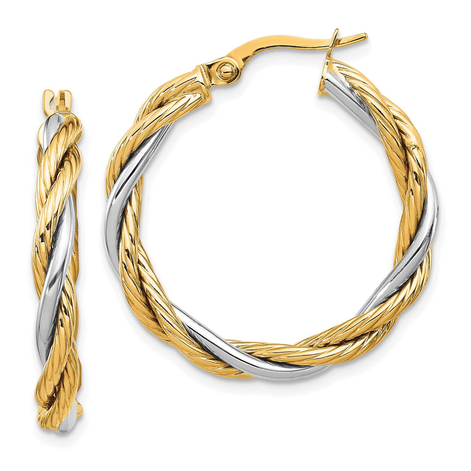 White Rhodium Polished Twisted Hoop Earrings 14k Gold LE1839TT 196904287927