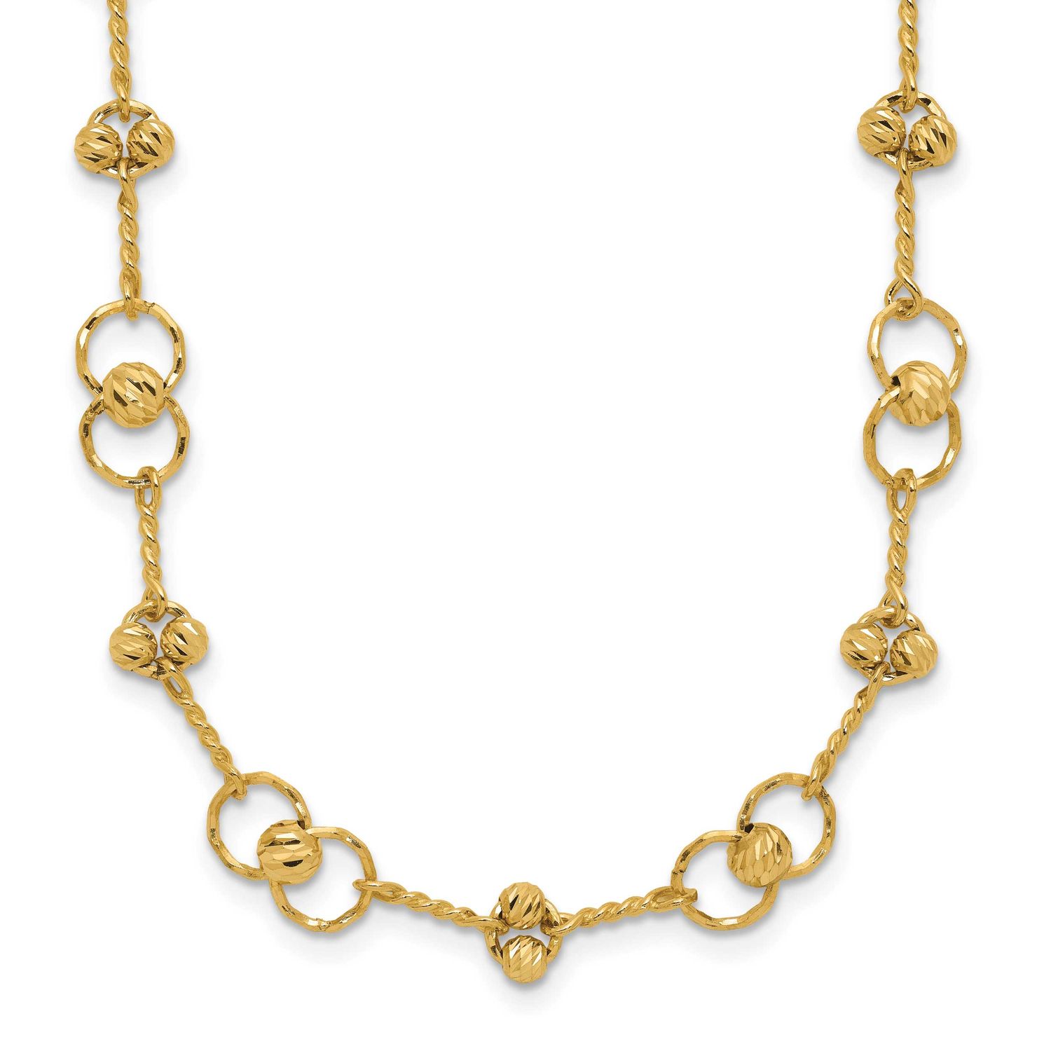 Diamond-Cut Twisted Circles with 1 Inch Extender Necklace 14k Gold Polished LF2207-17