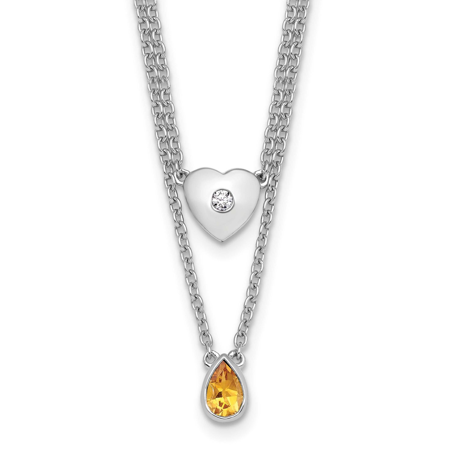 White Ice 18 Inch Diamond Heart and Citrine Teardrop Necklace Plus 2 Inch Extender Sterling Silver …